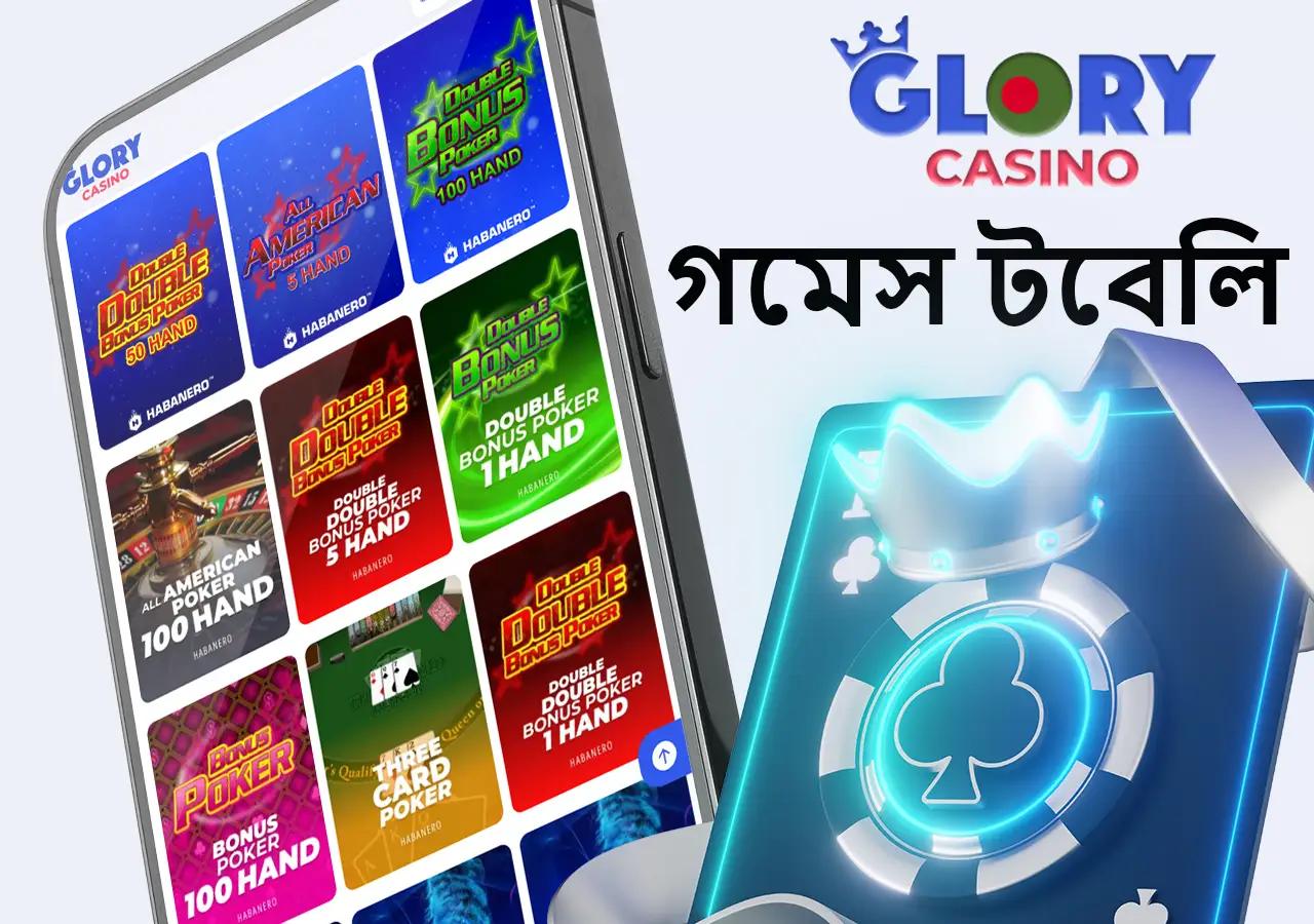 গ্লোরি ক্যাসিনোতে বিভিন্ন ধরণের টেবিল গেম